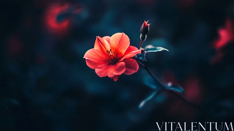 Coral Bloom Against Teal Gradient: Selective Focus Macro Study