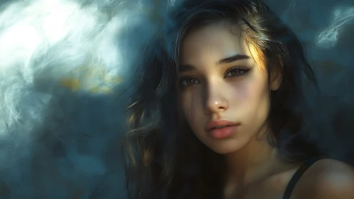 Portrait of young woman in soft dramatic lighting.
