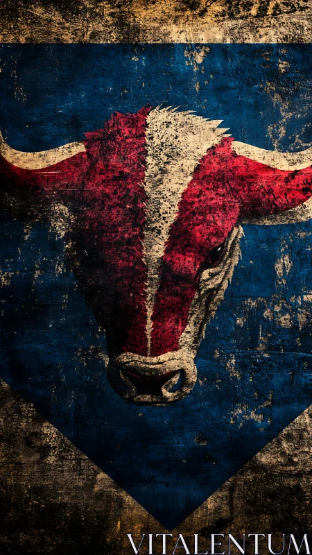 Weathered bull crest over distressed blue banner.