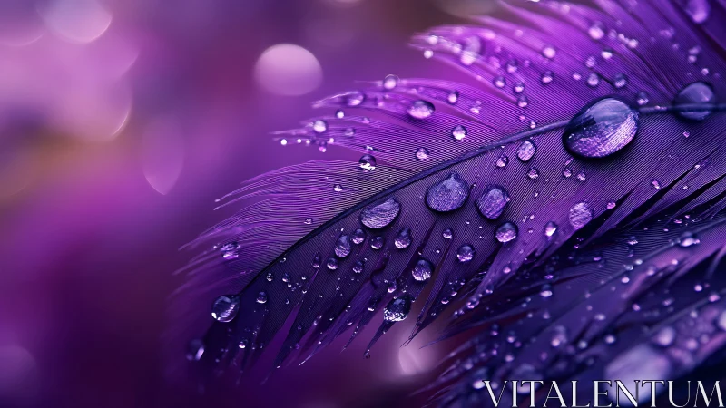 Dreamy purple feather kissed by sparkling raindrops.