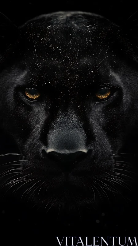 Black Panther Portrait with Golden Eyes and Cosmic Head Detail.