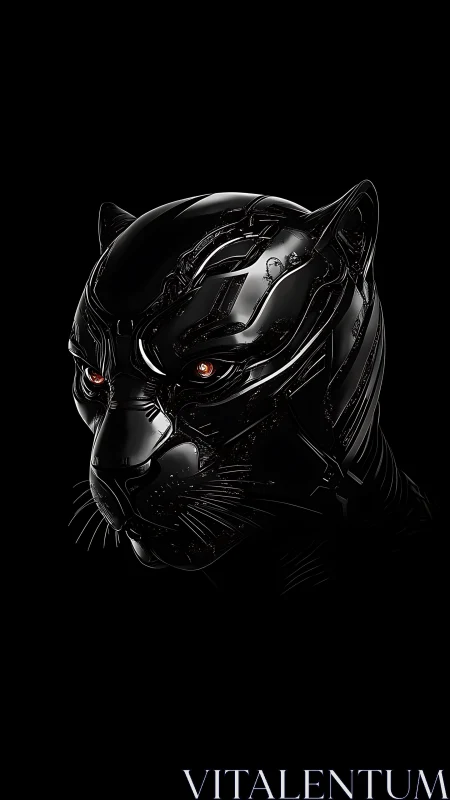 Black Panther Head Sculpture with Glowing Red Eyes.