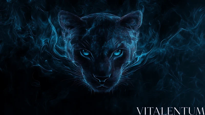 Black panther portrait with glowing blue eyes and neon aura