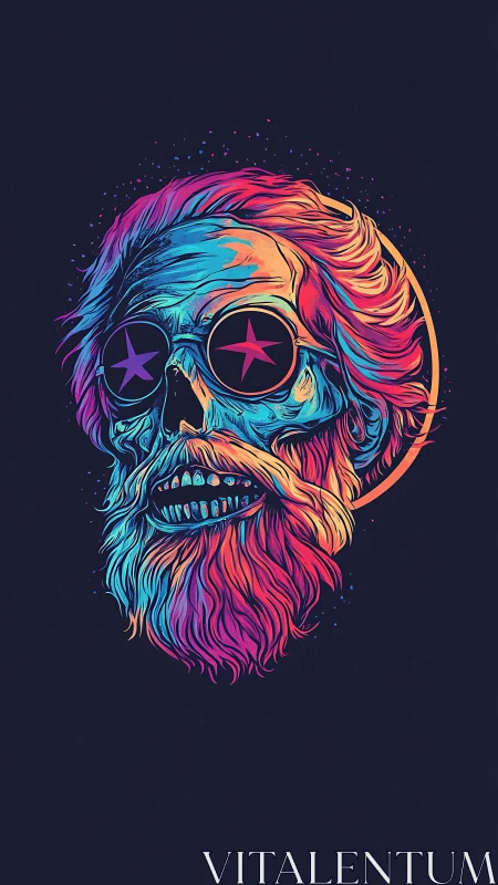 Neon spectral skull portrait merges retro psychedelia and vaporwave