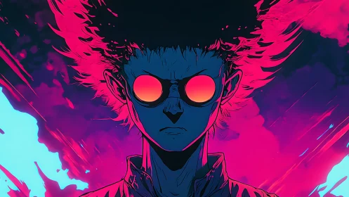 Neon punk silhouette with glowing cyber sunglasses.