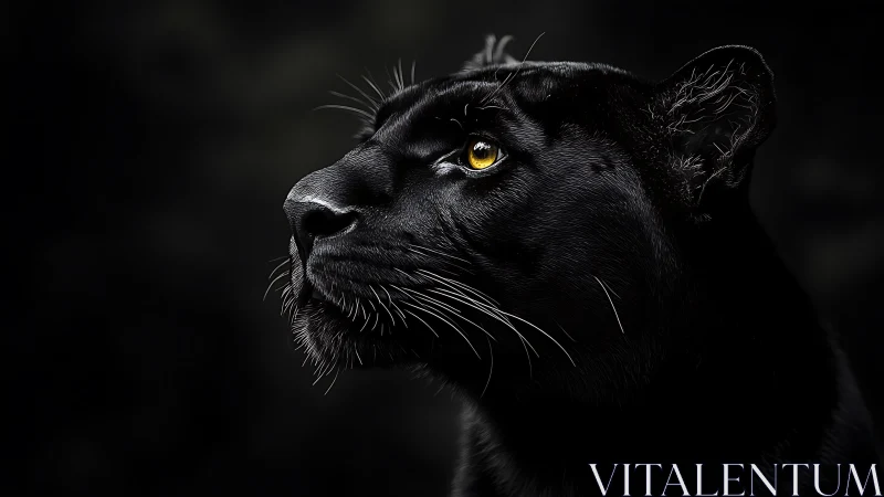 Black Panther Portrait with Golden Ocular Focus Against Dark Background
