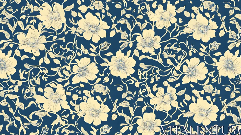 Midnight garden whirls with cream-ink blossoms in bloom.