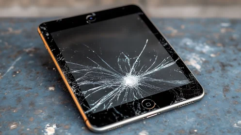 Broken iPhone Screen with Shattered Display Impact.