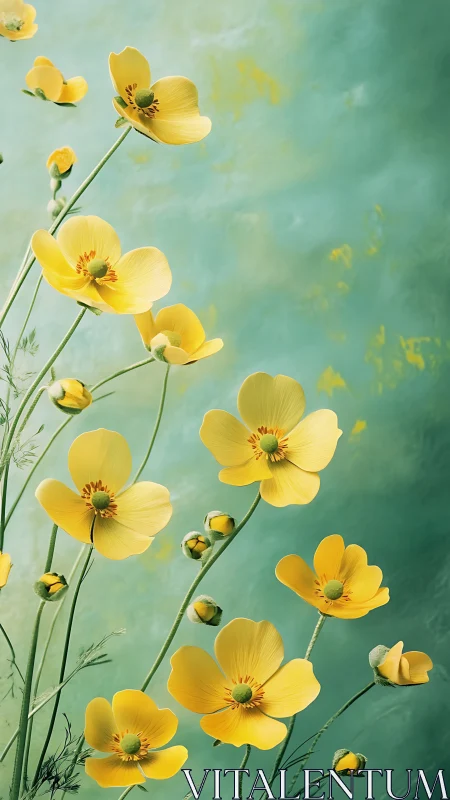Golden Buttercups Dance Against a Dreamy Turquoise Sky.
