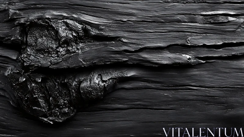 Close-up of textured black charcoal wood surface, abstract style.