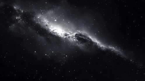 Bright diagonal galaxy band with dense star field in space.