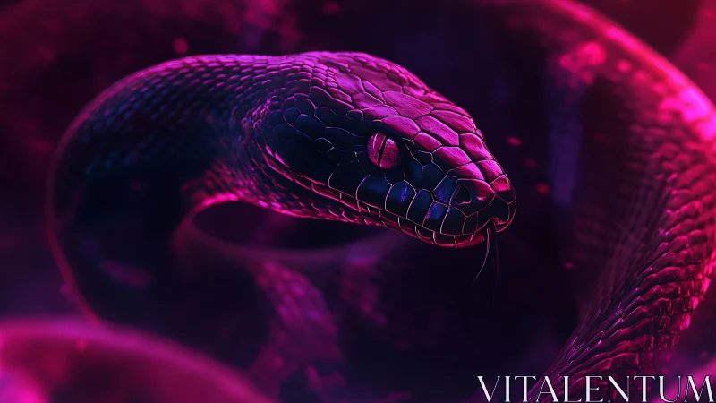 Neon serpent gliding through glowing pink and purple shadows.