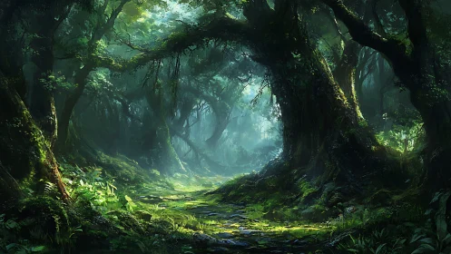 Luminous Forest Cathedral Breathes Ethereal Wonder Through Ancient Trees