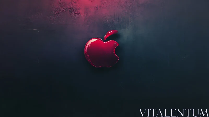 Red bitten apple emblem on dark textured gradient background.