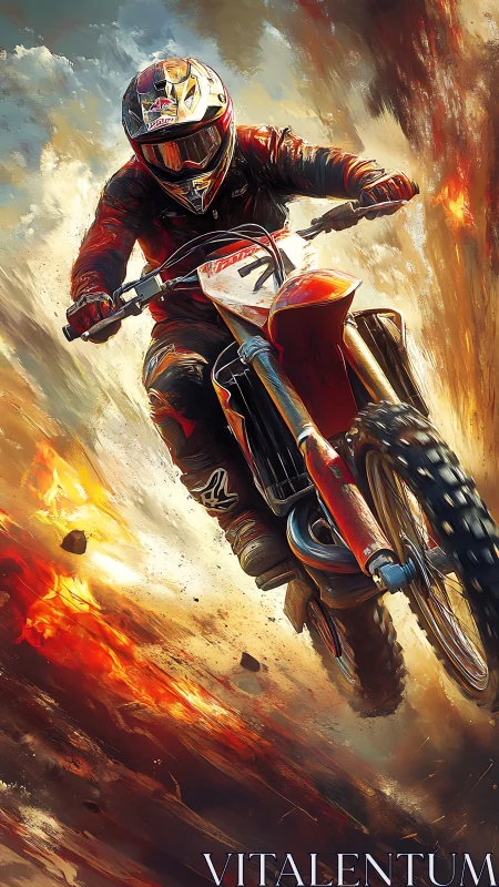Motorcyclist soars through blazing dust clouds in fierce motion