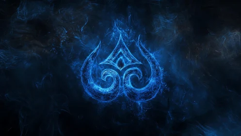 Glowing Abstract Blue Symbol in Dark Fantasy Digital Art Style.