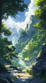 Towering Cliffs Embraced by Verdant Canyon Passage.