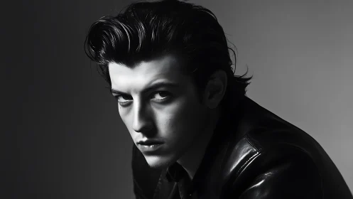 Midnight gaze carves silver angles through studio shadows