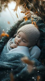 Autumn cradle of dreams holding a winter-capped baby soul.