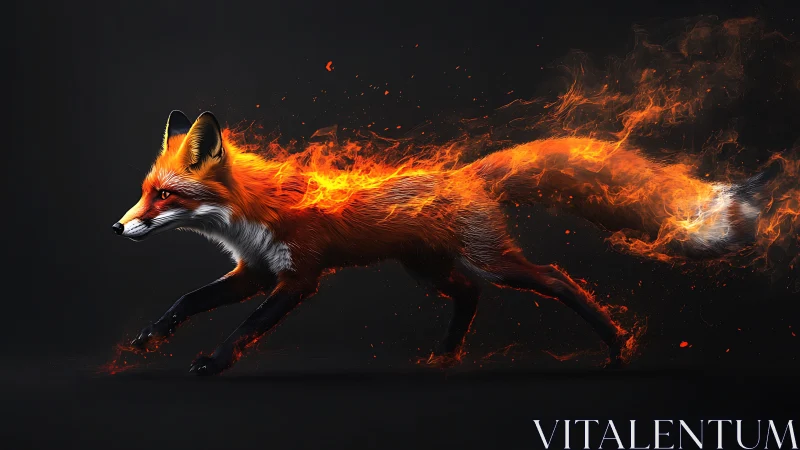 Fox body rendered in motion with tail transforming into fire