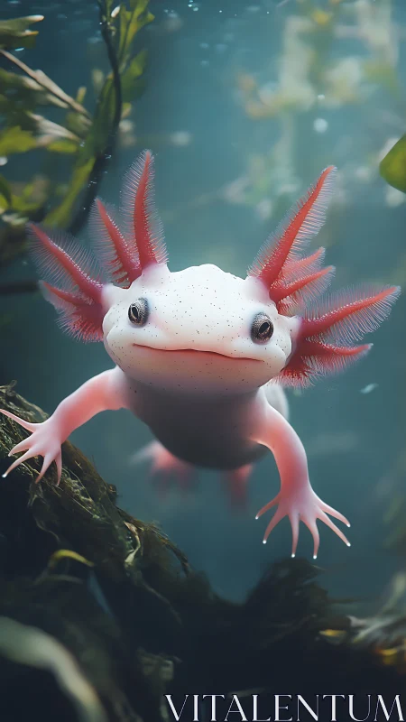 Axolotl portrait renders translucent gills in aquatic close-up