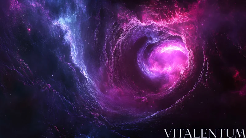 Stellar vortex swirls through radiant magenta nebula core.