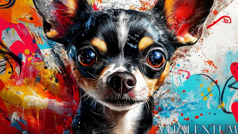 Color-splashed Chihuahua portrait explodes with urban energy.