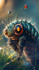 Bioluminescent caterpillar portrait with macro cinematic lighting