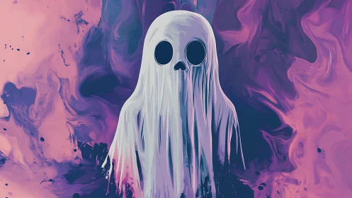 Minimalist spectral figure on iridescent magenta vapor field