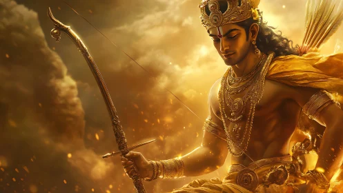 Golden archer deity rendered in high-detail digital painting