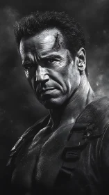 High-contrast photorealistic male warrior portrait study.