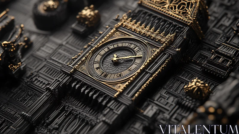 Ornate Clock Tower Gleaming in Gold and Shadow.