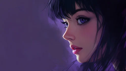 Profile portrait of violet eyed girl in soft digital lighting