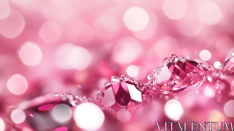 Macro capture isolates glossy pink gemstones with luminous bokeh
