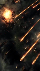 Orbital view shows descending spacecraft and surface impact