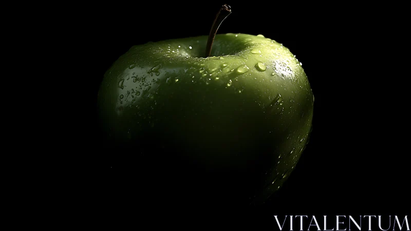 Dramatic green apple glows in dark, high contrast studio light