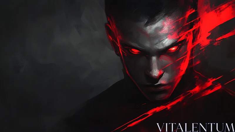 Crimson gaze carves through shadow like a silent lightning strike