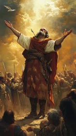 Digital painting of prophetic leader in radiant ascension tableau.