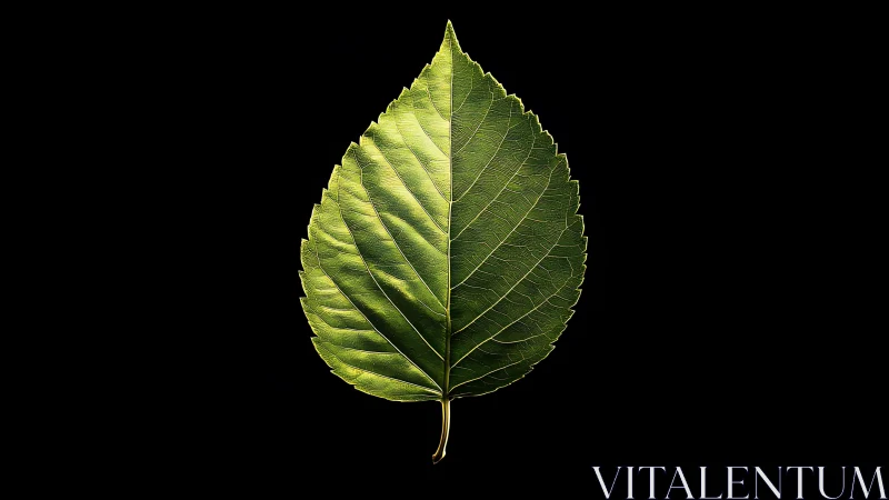 Leaf macro study with dramatic rim lighting on black ground.