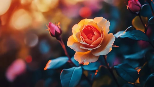 Golden Rose Blooms in Artistic Light and Shadow