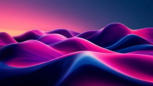 Chromatic neon dunes under gradient twilight sky horizon
