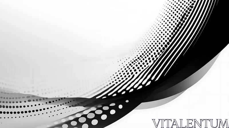 Curved monochrome halftone wave arcs with layered vector bands