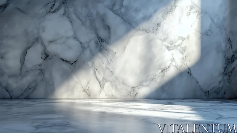 Sunlit marble room interior with strong diagonal shadows.