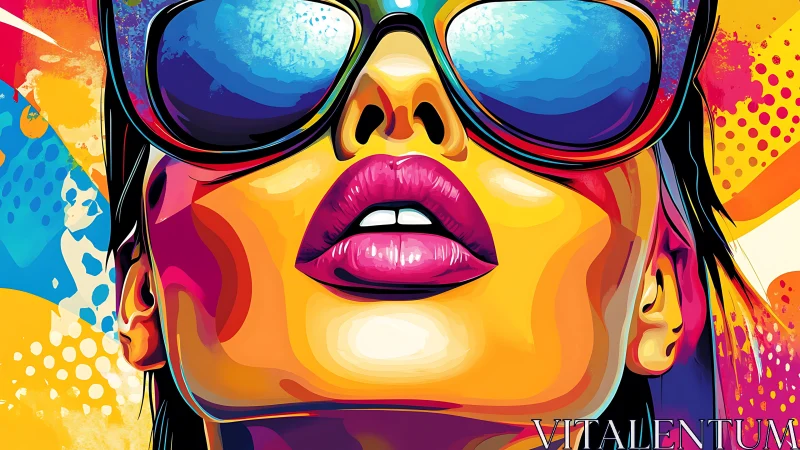 Neon gradient portrait isolates glossy lips and mirrored shades