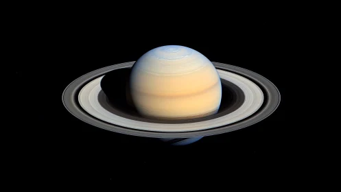 Saturn planetary disk and ring system in dark space field.