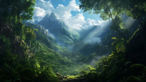 Verdant Canyon Crowned: Mountain Vista Through Living Emerald.