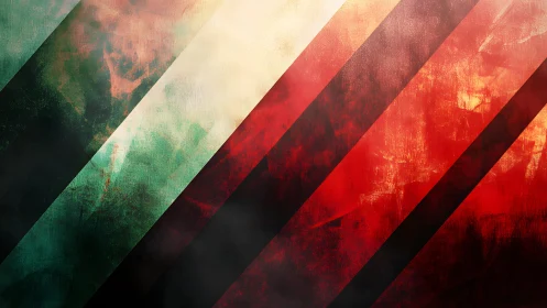 Abstract Diagonal Grunge Texture with Red and Green Tones.