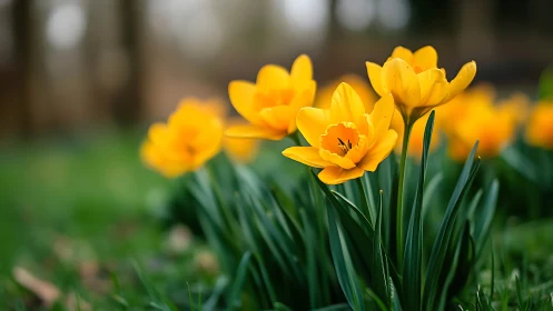 Cheerful Yellow Daffodils Bloom in Spring's Gentle Warmth