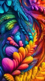 Feathered rainbow currents curl into a bright digital storm