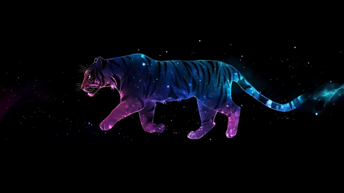 Nebula Tiger digital painting with cosmic negative space focus.